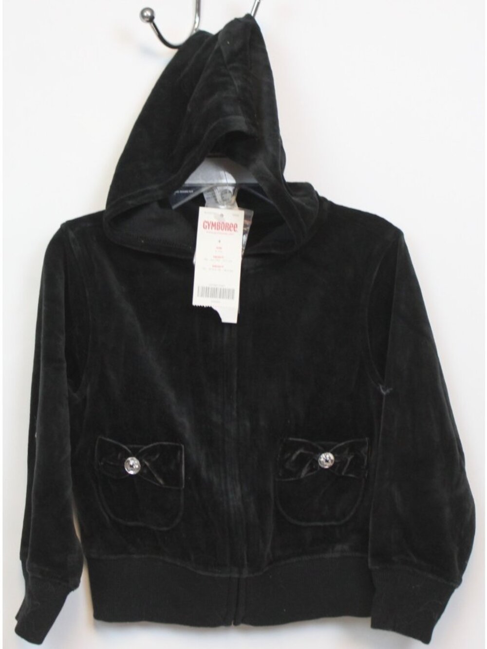 2006 Gymboree Family Portrait Black Velvet Hoodie sz 4 Bows Holiday Xmas Party